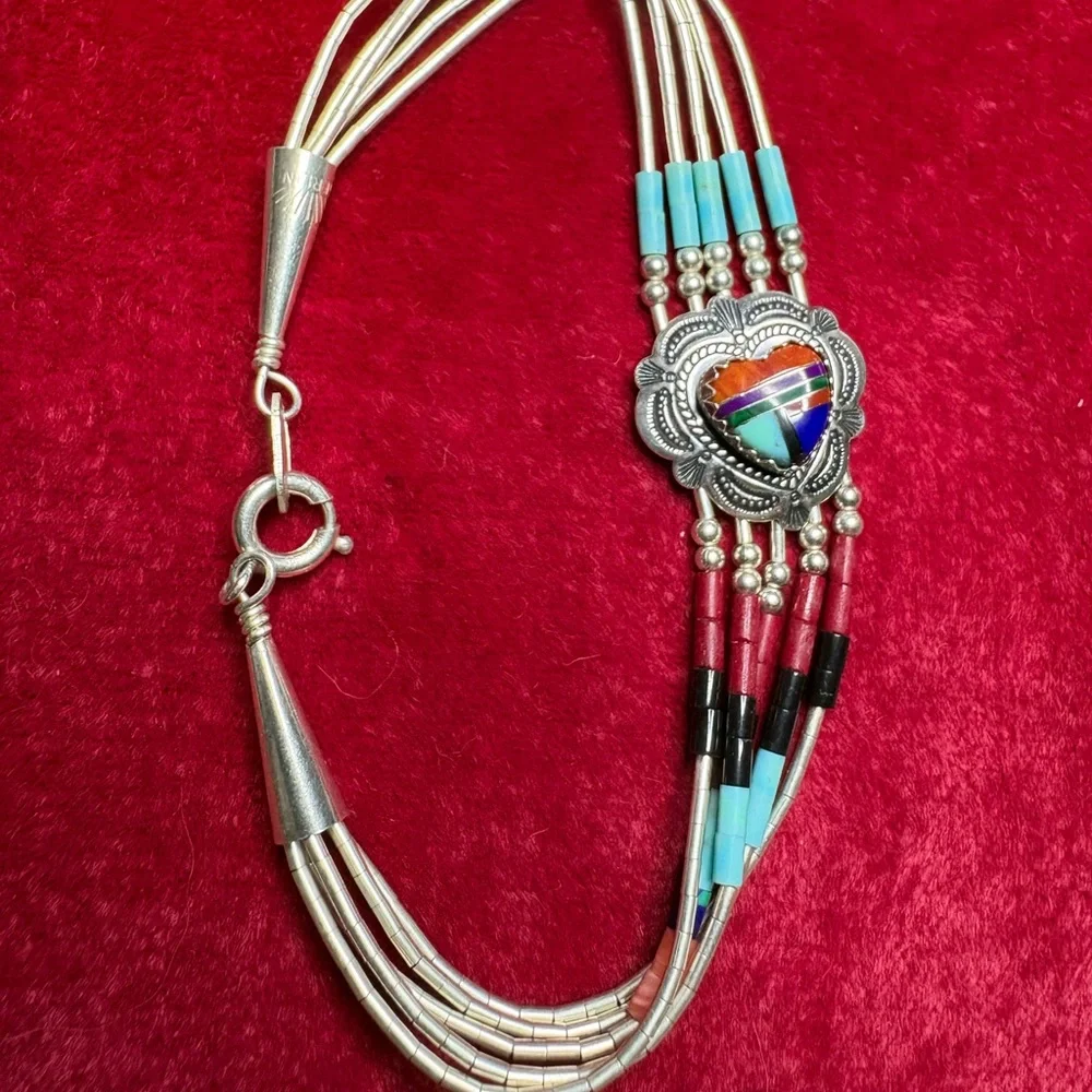 Bracelet Southwestern Liquid Sterling Silver 5-Strand Turquoise Coral Lapis